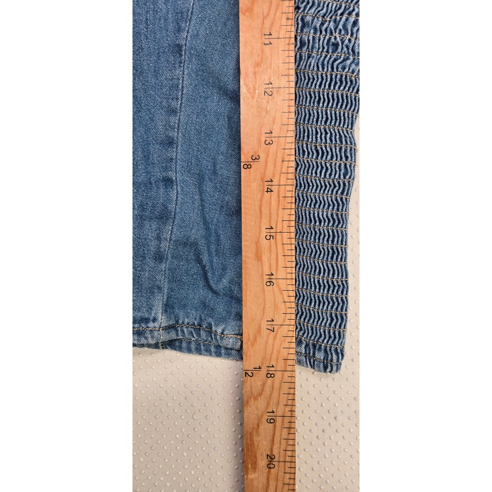 Levis Womens Blue Denim Square Neck Slim Fit Top Smocked Sides Size S NWT - Picture 8 of 10